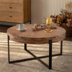 Table basse ronde avec pieds en croix Naturel et Or / Naturel et Noir