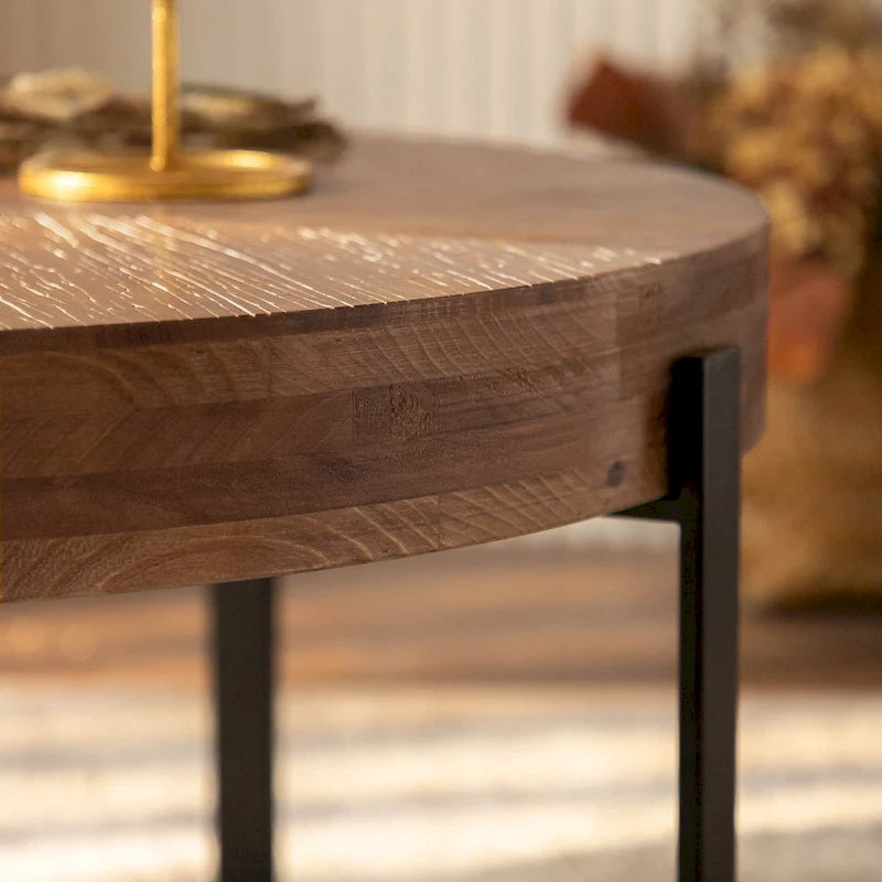 Table basse ronde avec pieds en croix Naturel et Or / Naturel et Noir
