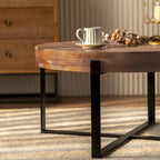 Table basse ronde avec pieds en croix Naturel et Or / Naturel et Noir