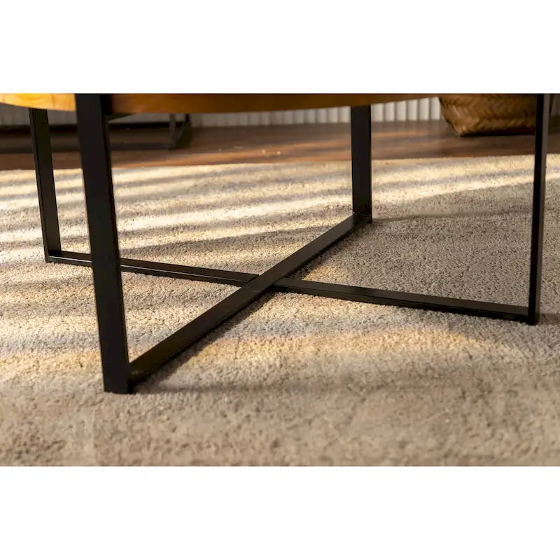 Table basse ronde avec pieds en croix Naturel et Or / Naturel et Noir