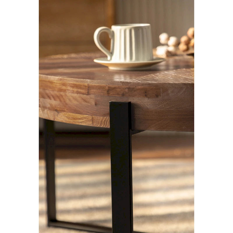 Table basse ronde avec pieds en croix Naturel et Or / Naturel et Noir