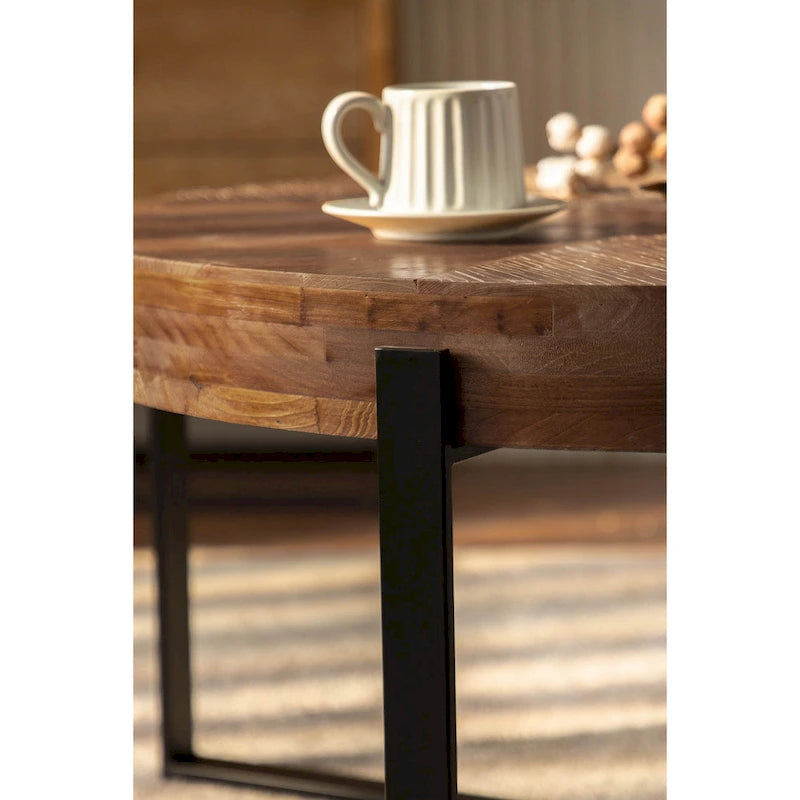 Table basse ronde avec pieds en croix Naturel et Or / Naturel et Noir