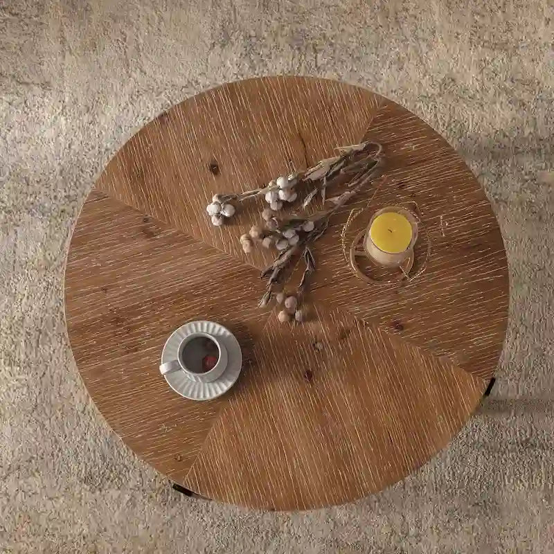 Table basse ronde avec pieds en croix Naturel et Or / Naturel et Noir