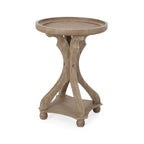 Table d'appoint ronde de style champêtre français, blanc vieilli et naturel, pour 1 personne