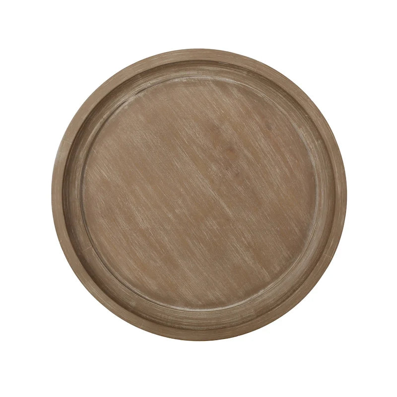 Table d'appoint ronde de style champêtre français, blanc vieilli et naturel, pour 1 personne