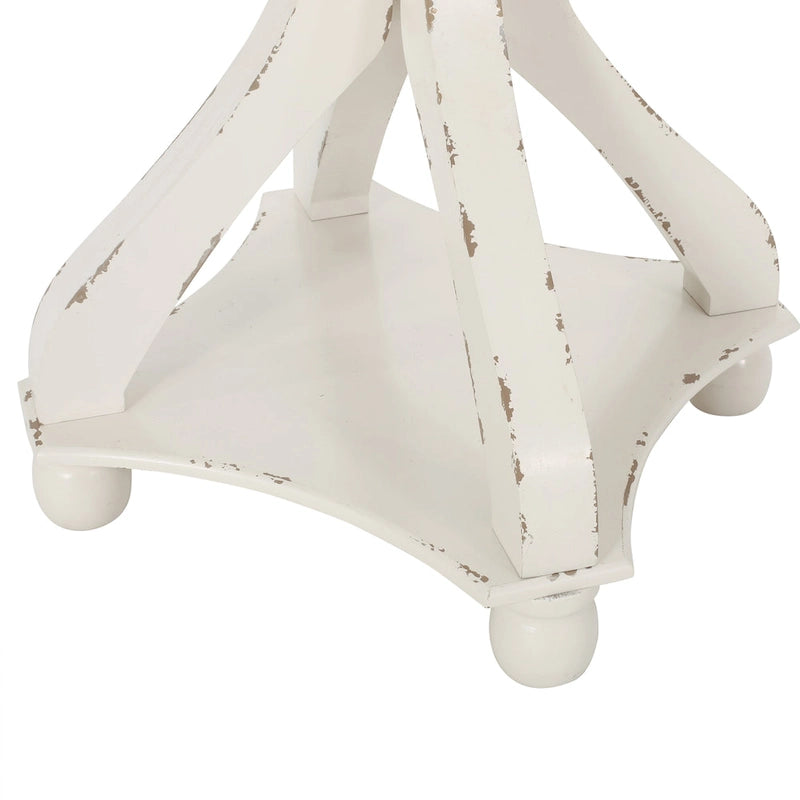 Table d'appoint ronde de style champêtre français, blanc vieilli et naturel, pour 1 personne