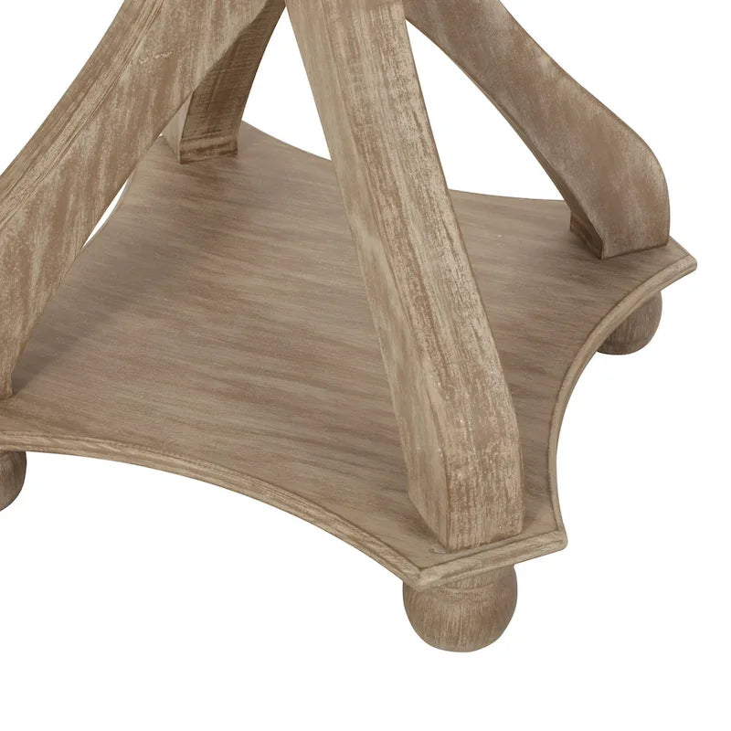 Table d'appoint ronde de style champêtre français, blanc vieilli et naturel, pour 1 personne
