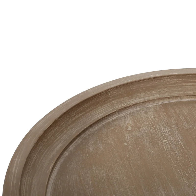 Table d'appoint ronde de style champêtre français, blanc vieilli et naturel, pour 1 personne