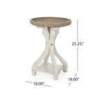 Table d'appoint ronde de style champêtre français, blanc vieilli et naturel, pour 1 personne