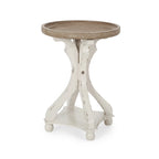 Table d'appoint ronde de style champêtre français, blanc vieilli et naturel, pour 1 personne