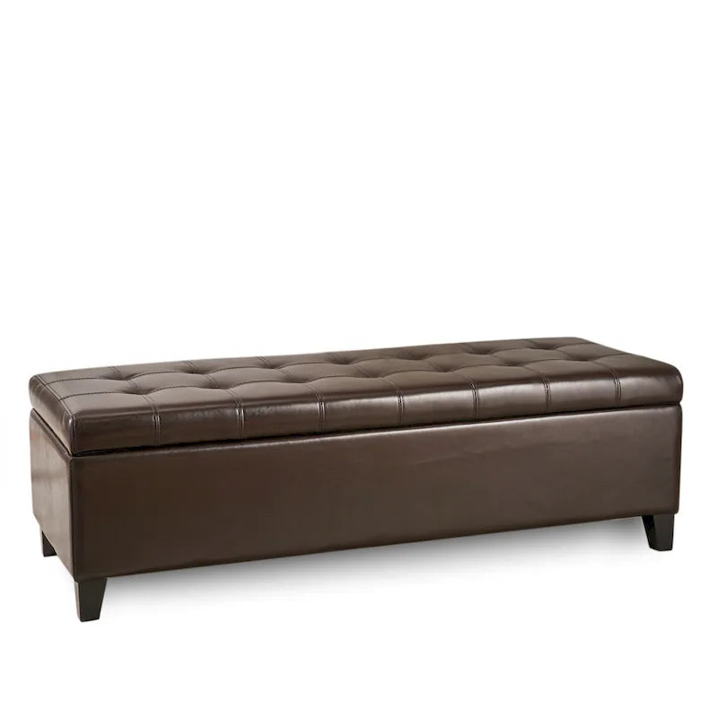 Banc de rangement ottoman en similicuir touffeté marron, moyen, 1-2 places