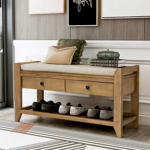 Merax Multipurpose Storage Bench Shoe Rack with Cushioned Seat and Drawers