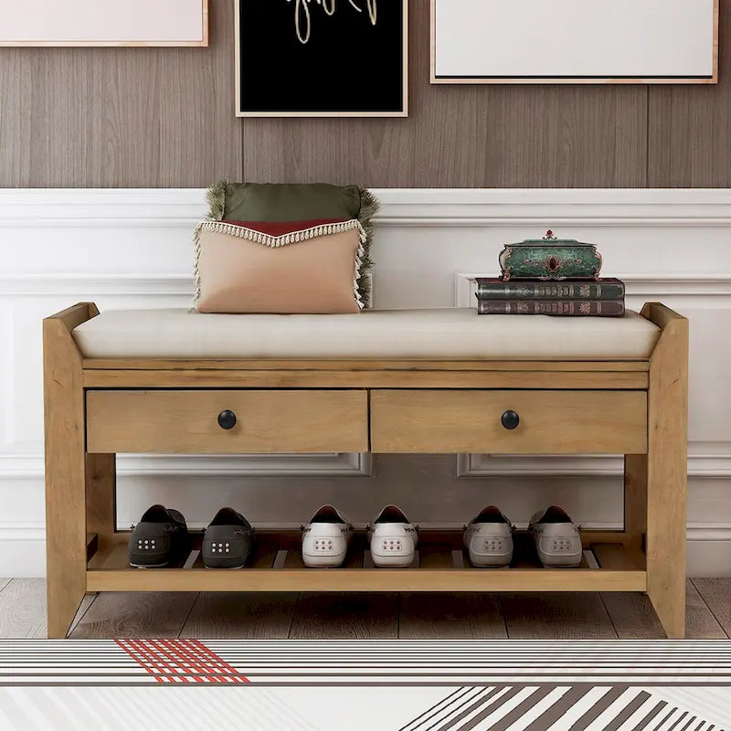 Banc de rangement d'entrée 1 personne avec tiroirs, Marine antique/Gris délavé/Pin ancien/Blanc/Espresso