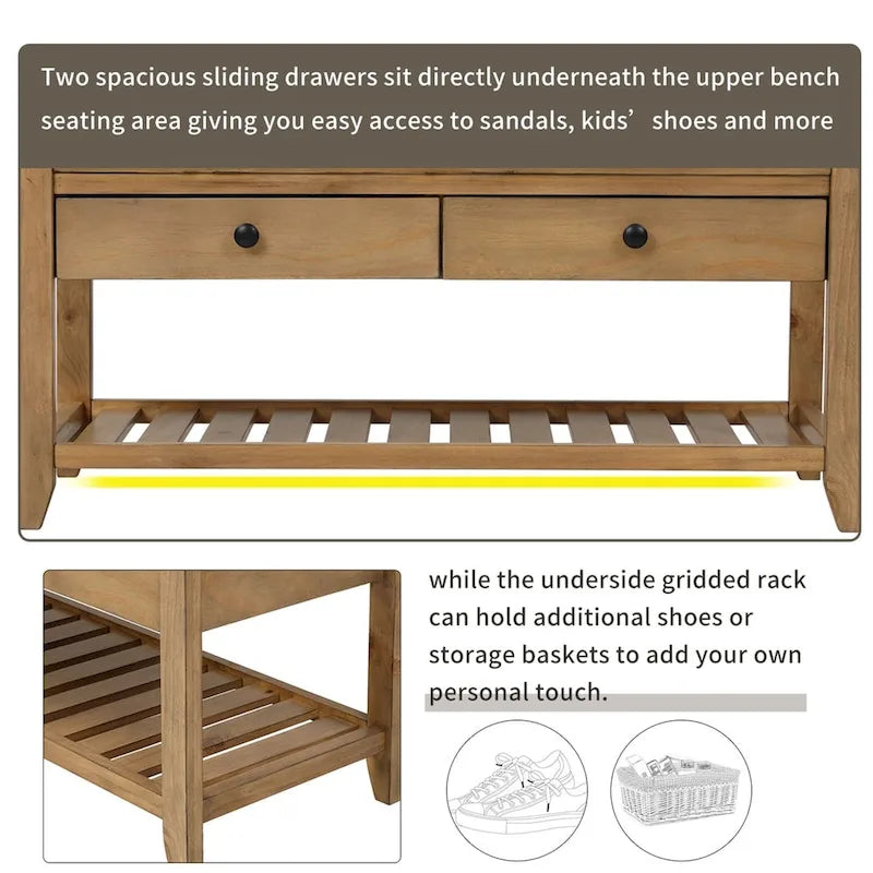 Banc de rangement d'entrée 1 personne avec tiroirs, Marine antique/Gris délavé/Pin ancien/Blanc/Espresso