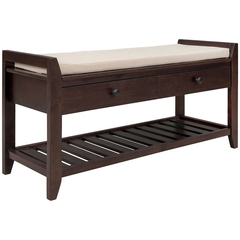 Banc de rangement d'entrée 1 personne avec tiroirs, Marine antique/Gris délavé/Pin ancien/Blanc/Espresso