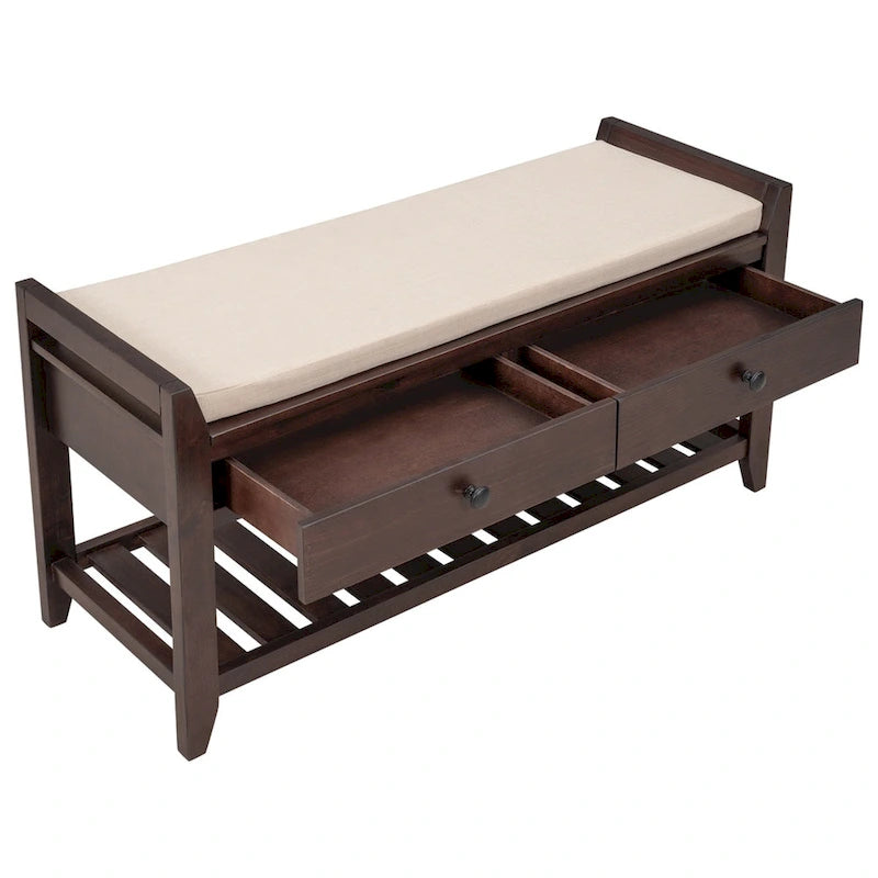 Banc de rangement d'entrée 1 personne avec tiroirs, Marine antique/Gris délavé/Pin ancien/Blanc/Espresso