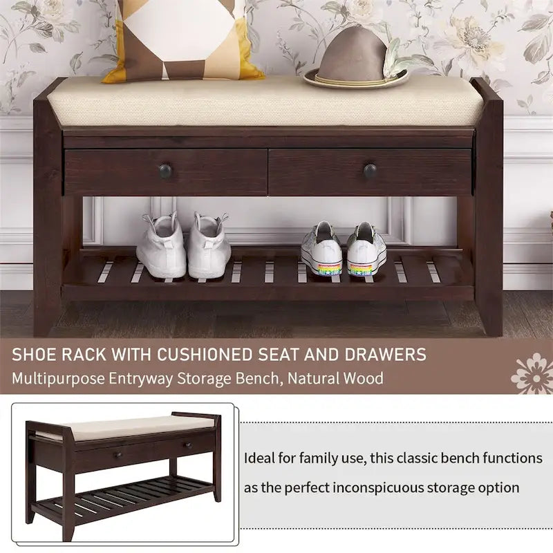Banc de rangement d'entrée 1 personne avec tiroirs, Marine antique/Gris délavé/Pin ancien/Blanc/Espresso