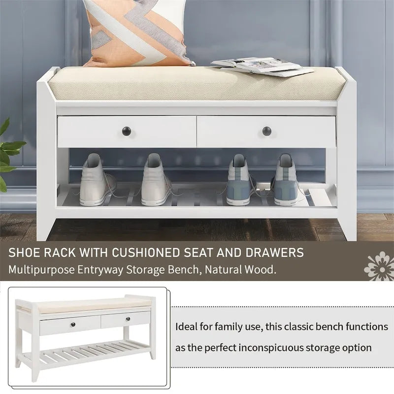 Banc de rangement d'entrée 1 personne avec tiroirs, Marine antique/Gris délavé/Pin ancien/Blanc/Espresso