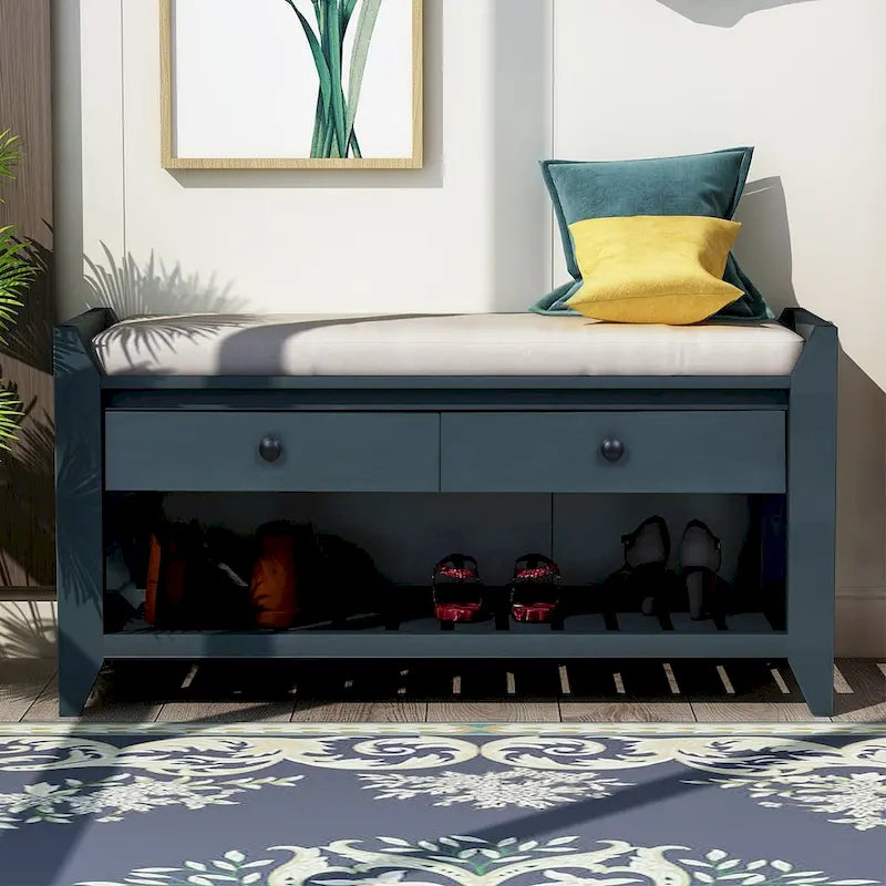 Banc de rangement d'entrée 1 personne avec tiroirs, Marine antique/Gris délavé/Pin ancien/Blanc/Espresso