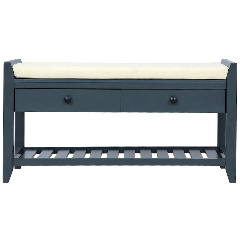 Banc de rangement d'entrée 1 personne avec tiroirs, Marine antique/Gris délavé/Pin ancien/Blanc/Espresso