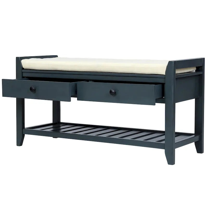 Banc de rangement d'entrée 1 personne avec tiroirs, Marine antique/Gris délavé/Pin ancien/Blanc/Espresso