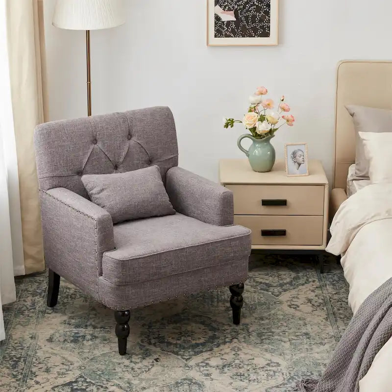 Fauteuil d'appoint capitonné une place avec oreiller lombaire, bleu lac / gris / beige / marron