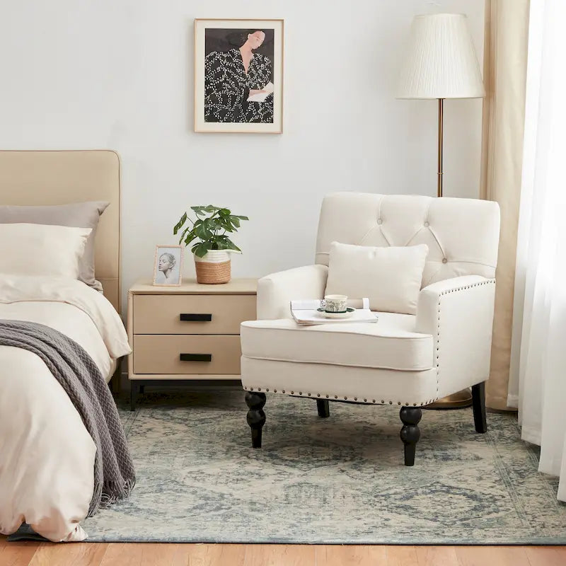 Fauteuil d'appoint capitonné une place avec oreiller lombaire, bleu lac / gris / beige / marron