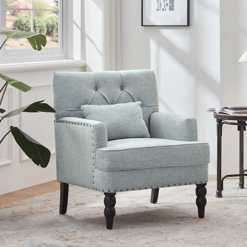 Fauteuil d'appoint capitonné une place avec oreiller lombaire, bleu lac / gris / beige / marron