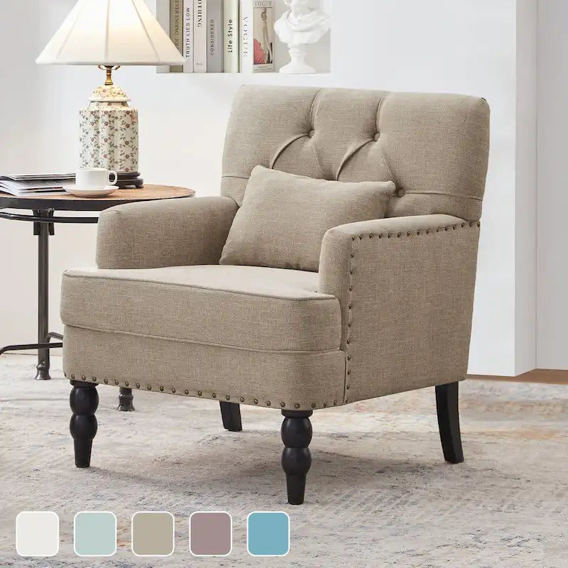 Fauteuil d'appoint capitonné une place avec oreiller lombaire, bleu lac / gris / beige / marron