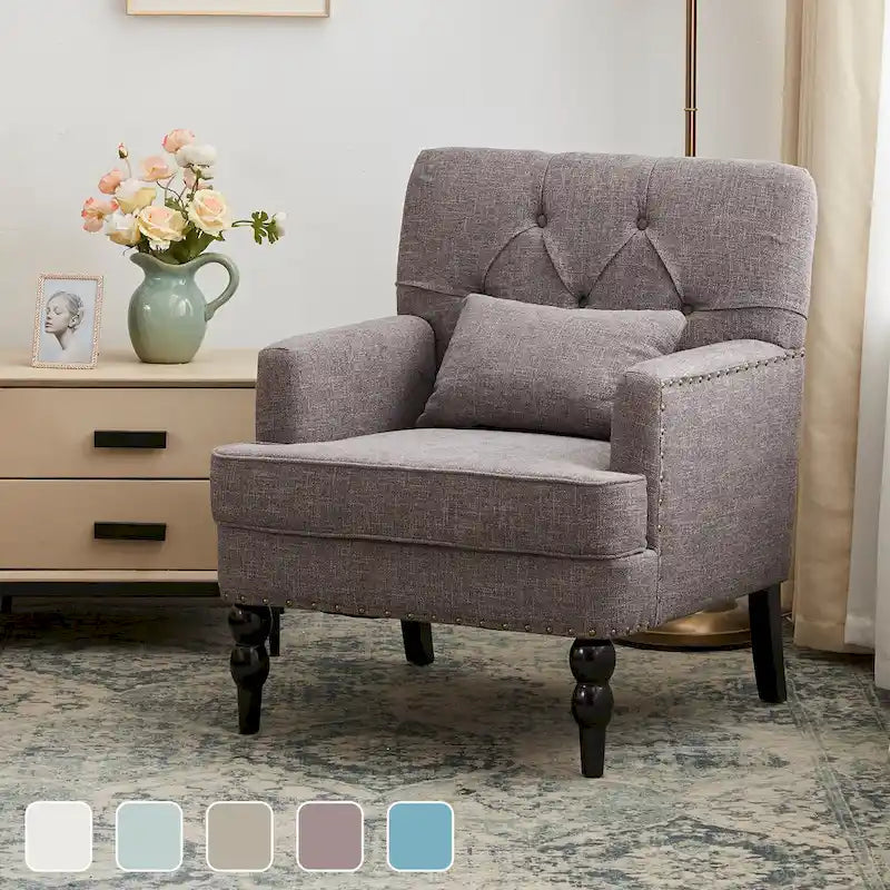 Fauteuil d'appoint capitonné une place avec oreiller lombaire, bleu lac / gris / beige / marron