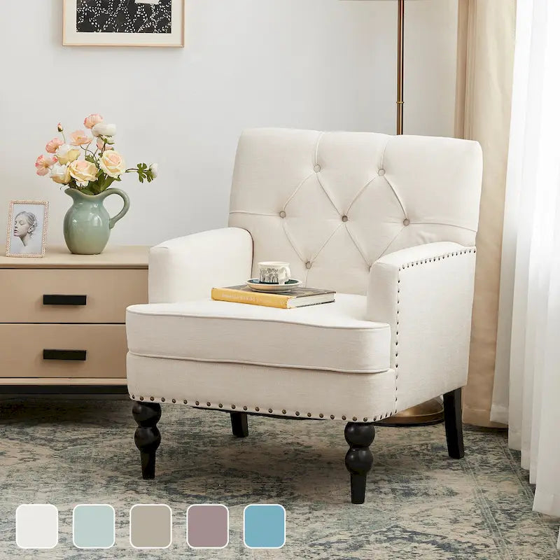Fauteuil d'appoint capitonné une place avec oreiller lombaire, bleu lac / gris / beige / marron