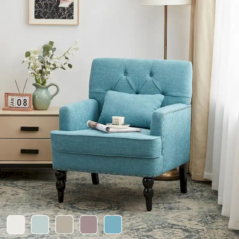 Fauteuil d'appoint capitonné une place avec oreiller lombaire, bleu lac / gris / beige / marron