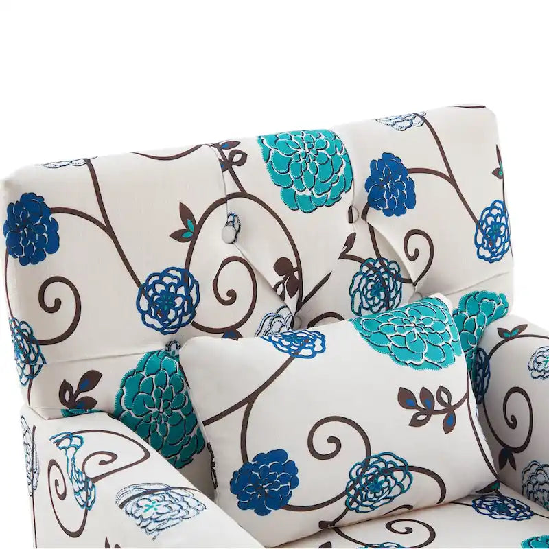 Fauteuil d'appoint capitonné une place avec oreiller lombaire, bleu lac / gris / beige / marron