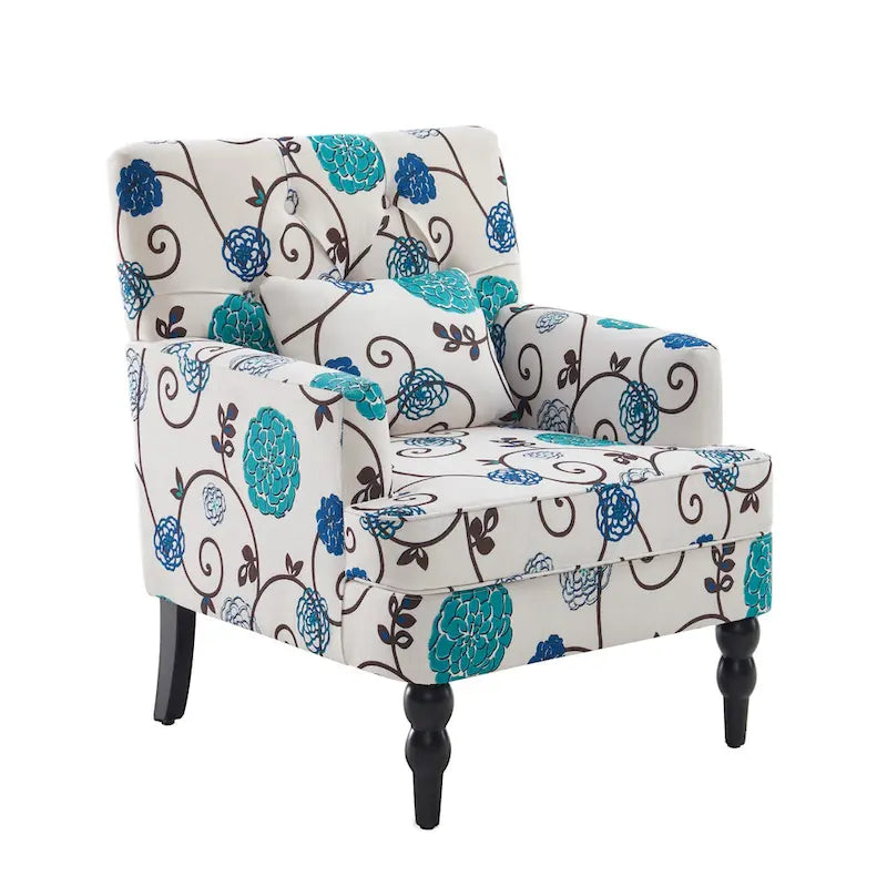 Fauteuil d'appoint capitonné une place avec oreiller lombaire, bleu lac / gris / beige / marron