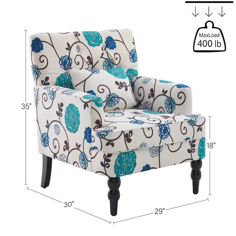 Fauteuil d'appoint capitonné une place avec oreiller lombaire, bleu lac / gris / beige / marron