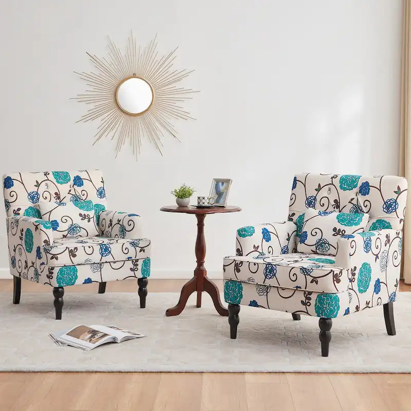 Fauteuil d'appoint capitonné une place avec oreiller lombaire, bleu lac / gris / beige / marron