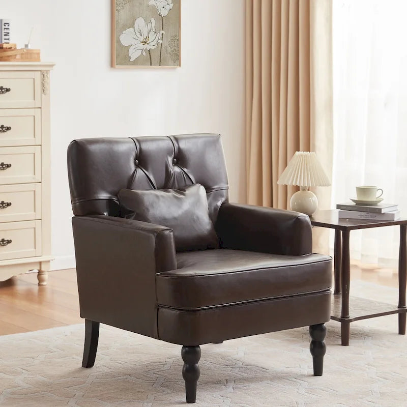Fauteuil d'appoint capitonné une place avec oreiller lombaire, bleu lac / gris / beige / marron