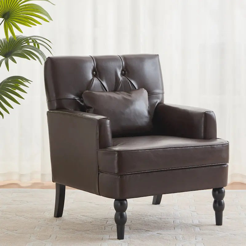 Fauteuil d'appoint capitonné une place avec oreiller lombaire, bleu lac / gris / beige / marron