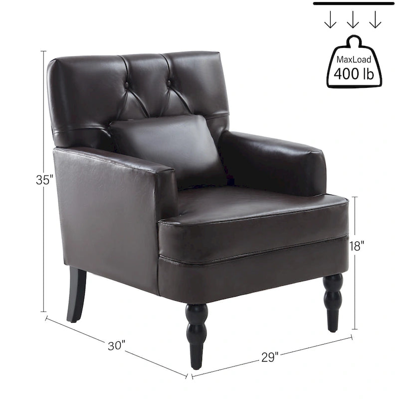 Fauteuil d'appoint capitonné une place avec oreiller lombaire, bleu lac / gris / beige / marron
