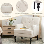 Fauteuil d'appoint capitonné une place avec oreiller lombaire, bleu lac / gris / beige / marron