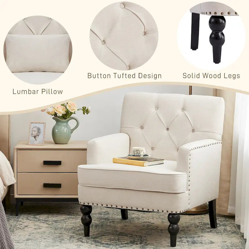 Fauteuil d'appoint capitonné une place avec oreiller lombaire, bleu lac / gris / beige / marron