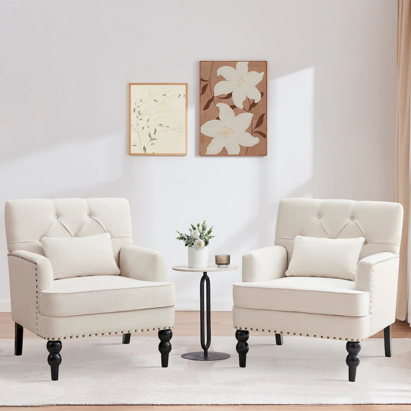 Fauteuil d'appoint capitonné une place avec oreiller lombaire, bleu lac / gris / beige / marron