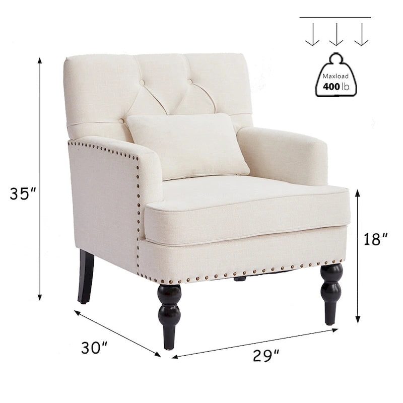 Fauteuil d'appoint capitonné une place avec oreiller lombaire, bleu lac / gris / beige / marron