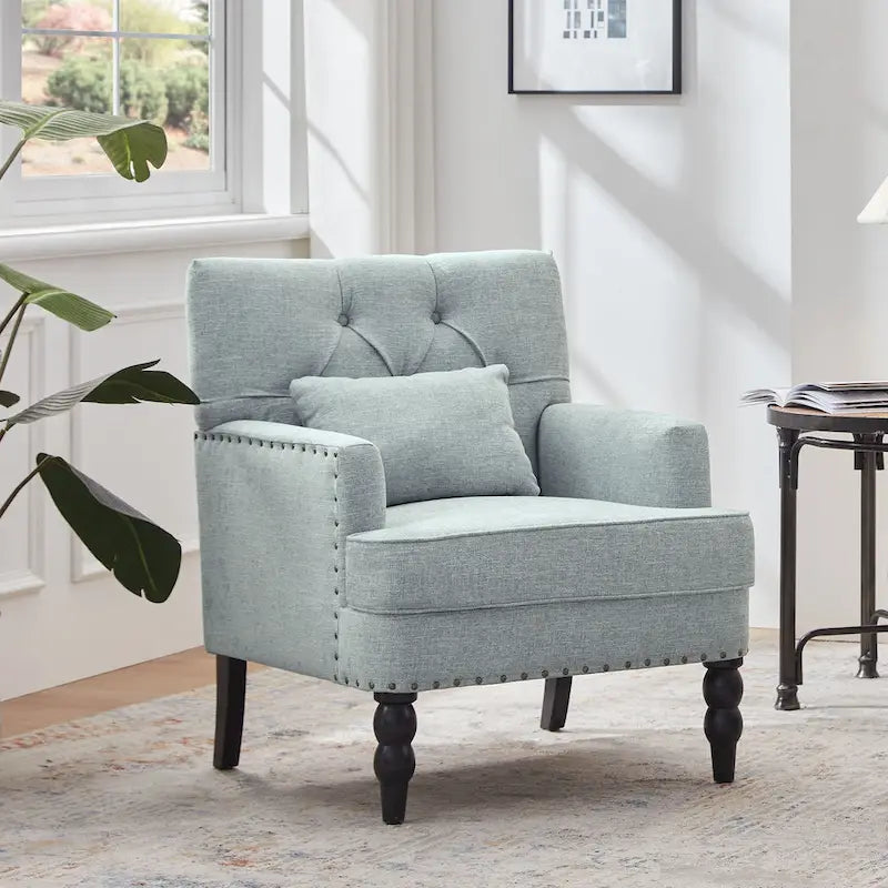 Fauteuil d'appoint capitonné une place avec oreiller lombaire, bleu lac / gris / beige / marron