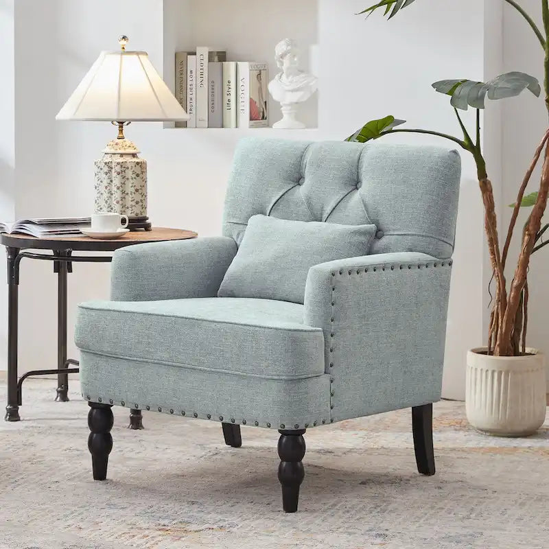 Fauteuil d'appoint capitonné une place avec oreiller lombaire, bleu lac / gris / beige / marron