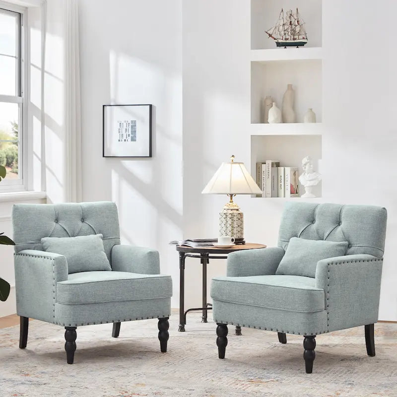 Fauteuil d'appoint capitonné une place avec oreiller lombaire, bleu lac / gris / beige / marron