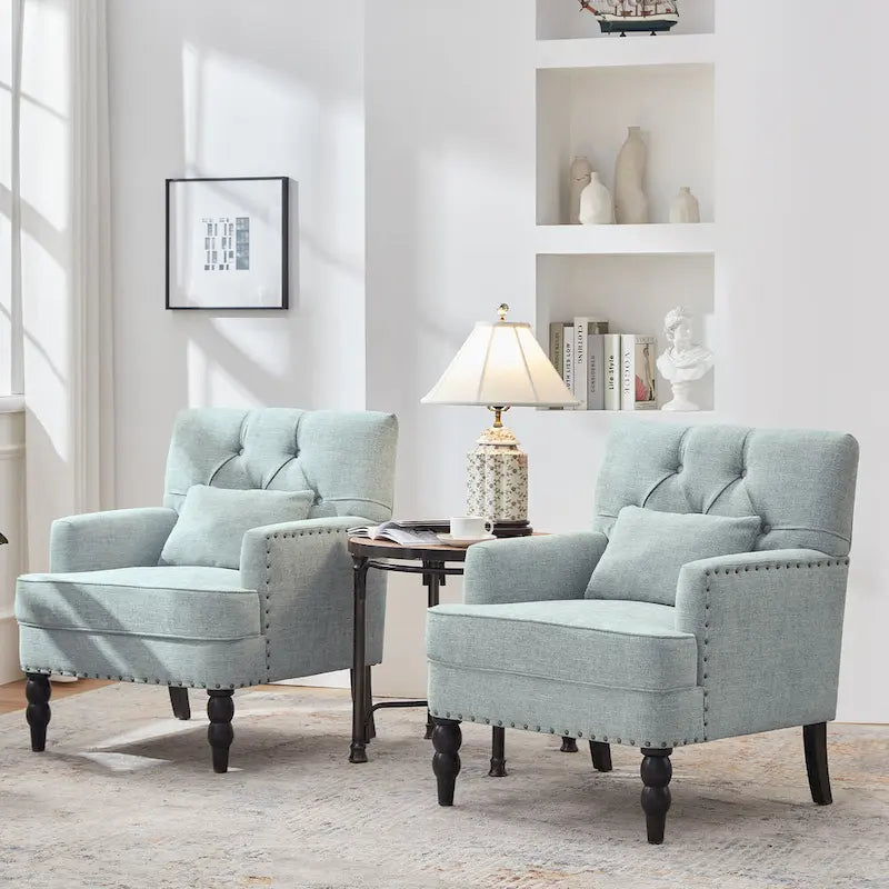 Fauteuil d'appoint capitonné une place avec oreiller lombaire, bleu lac / gris / beige / marron