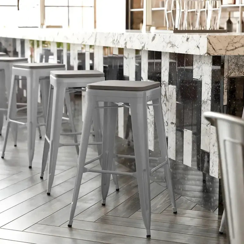 Tabouret de bar sans dossier empilable, multicolore, intérieur/extérieur, 1 place