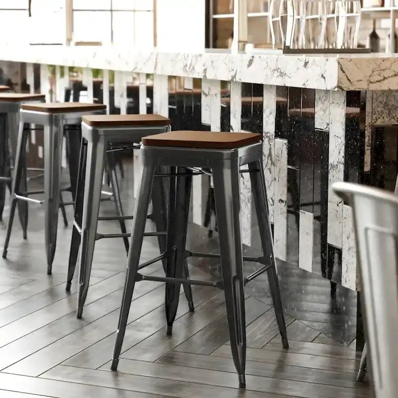 Tabouret de bar sans dossier empilable, multicolore, intérieur/extérieur, 1 place