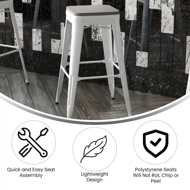 Tabouret de bar sans dossier empilable, multicolore, intérieur/extérieur, 1 place